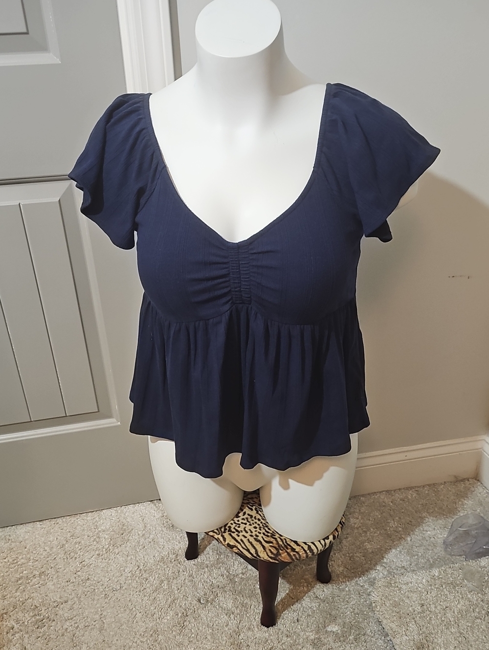 torrid Navy Ruched V-Neck Peplum Top
